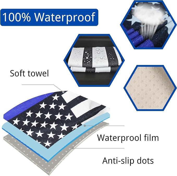 Waterproof Car Seat Cover for Front Seats, Protector for Cars SUVs Trucks, Sweat Towel Seat Covers Bucket for Gym,Workout,Beach,Hiking,Running (American Flag Black, 1PC)
