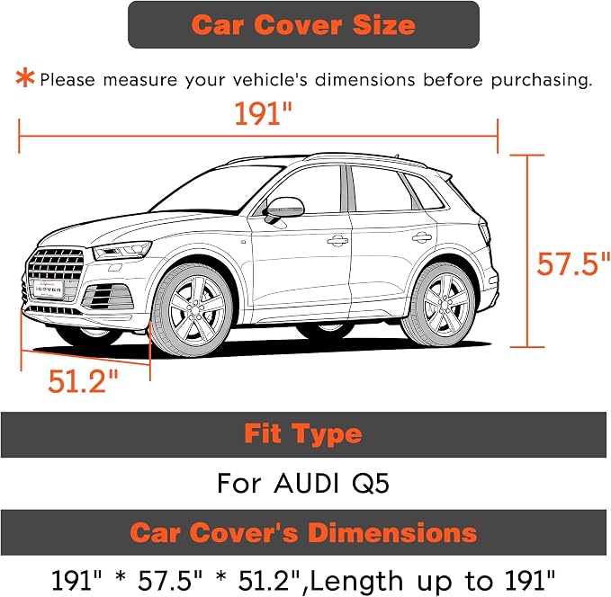 iCOVER Car Cover, All Weather Exterior SUV Cover Designed for Audi Q5, BMW X3, Mercedes GLC & 1st Gen Porsche Cayenne (2003-2010) Fits Vehicle Length 184" to 188"