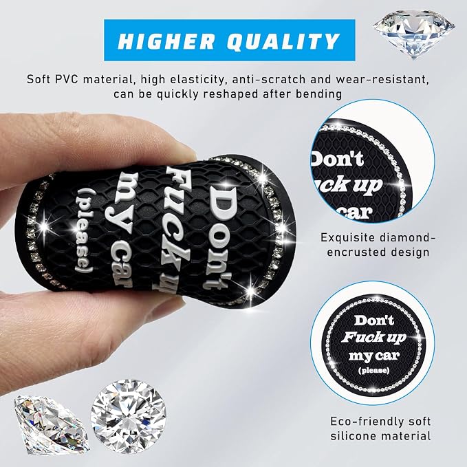 4 PCS Bling Car Cup Coaster, 2.75 Inch Anti-Slip Cup Holder Insert Coasters, Universal Crystal Rhinestone Auto Drink Car Cup Mat, Interior Car Accessories for Women Girls (Black)