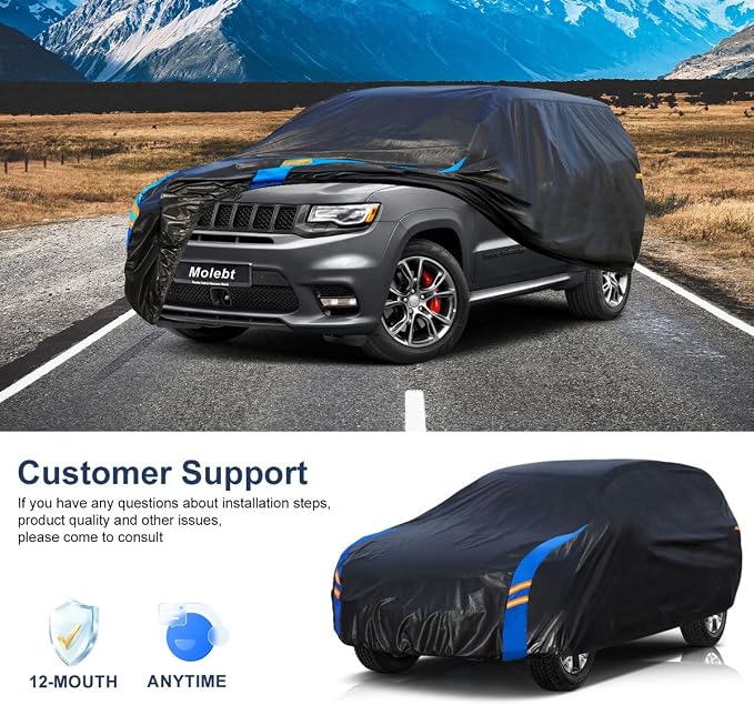 SUV Car Cover Waterproof All Weather for Automobiles, Full Exterior Covers for Jeep (182-190 inch) Universal Fit for Chevrolet Equinox, Toyota RAV4 etc. Rain Winter Sun Snow Protection.