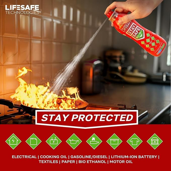 StaySafe All-in-1 Portable Fire Extinguishing Spray By LifeSafe Technologies | Compact Fire Extinguisher For 10 Types of Fires | Non-Toxic, Non-Hazardous & Eco-Friendly