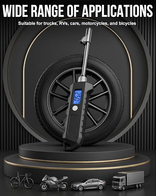 Digital Tire Pressure Gauge, Heavy Duty Stainless Steel Dual Head Tire Gauge 0-230 PSI with Flashlight & Backlit LCD, Car Accessories for RV Truck & Cars, 1 Pack