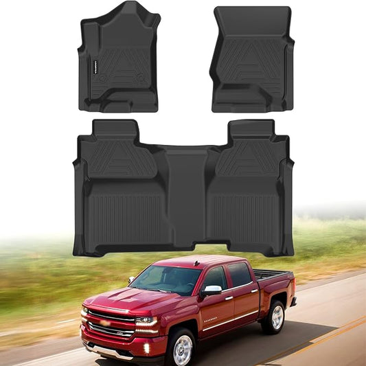 Floor Mats for 2014-2018 Chevrolet Chevy Silverado/GMC Sierra 1500 Crew Cab | All Weather Car Mats for 2015-2019 Silverado/Sierra 2500 HD/3500 HD Crew Cab, TPE Floor Liners for Silverado Accessories