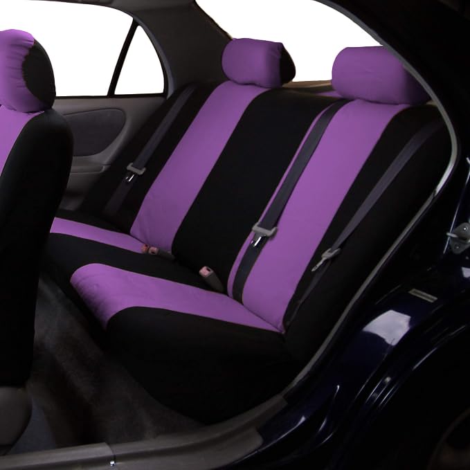 FH Group Car Seat Covers Full Set Cloth - Universal Fit Automotive Seat Covers, Low Back Front Seat Covers, Solid Back Seat Cover, Washable Car Seat Cover for SUV, Sedan and Van Purple