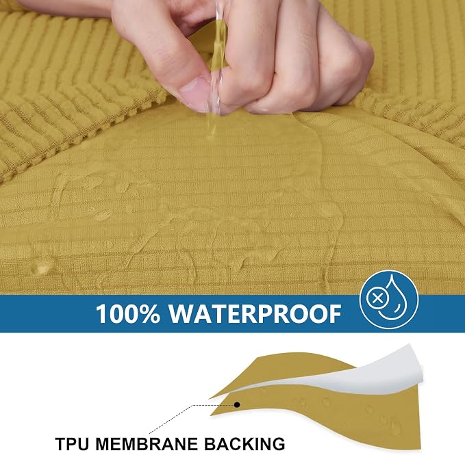 hyha Waterproof Couch Cushion Covers for Pets, Non Slip Sofa Cover for Dogs Washable, Soft Thick Stretch Jacquard Fabric, Sofa Slipcovers with Elastic Bottom (1 Piece for Backrest M, Ginger Yellow)