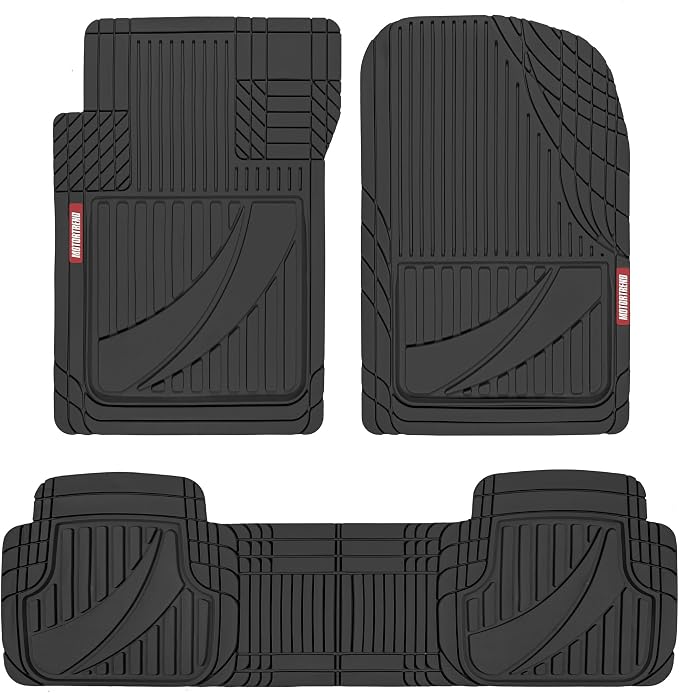 Motor Trend FlexTough™ Advanced Black Rubber Car Floor Mats – Heavy Duty Trim to Fit All Weather Floor Mats for Cars Truck SUV - Automotive Car Interior Floor Liner Protection - Universal Fit