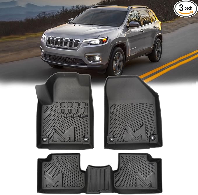 TPE Automotive Floor Mats Custom for 2016-2023 Jeep Cherokee (Not for Grand Cherokee), All Weather Cover Protection Waterproof Black Floor Liner Front & Rear Row Full Set Car Mats, 3PCS