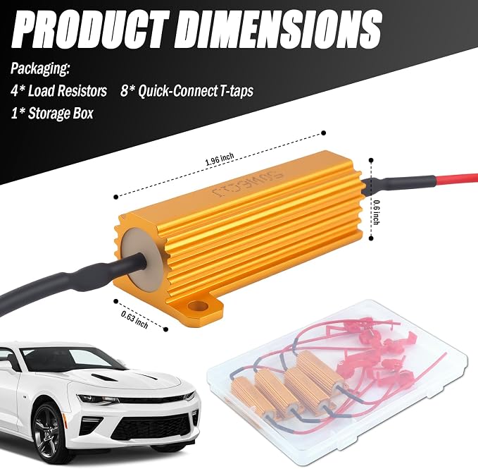 4PCS 50W 6Ω Car Load Resistors for LED Turn Signal Kit with T-Taps,LED Resistor Turn Signal Fix Fast Blinking/Hyper Flash/Error Code,Heat-Resistant LEDs Load Resistor