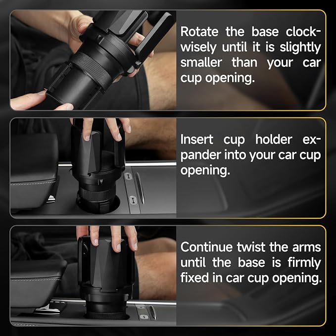DYLEN 2Pack Cup Holder Expander with Expandable Arms, Fits 2.5-5.9" Bottles | Cup Holder Adapter Fits Owala/YETI/Hydro Flask/Stanley 12–64 oz; Most Large Bottles; Compatible with Round Cup Holders