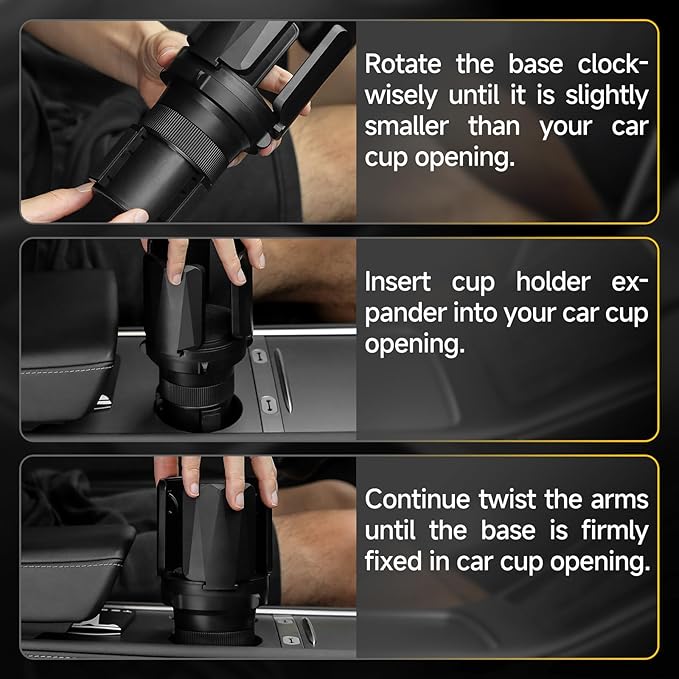 DYLEN Large Cup Holder Expander with Expandable Arms, Fits 2.5-5.9" Bottles | Cup Holder Adapter Fits Owala/YETI/Hydro Flask/Stanley 12–64 oz; Most Large Bottles; Compatible with Round Cup Holders