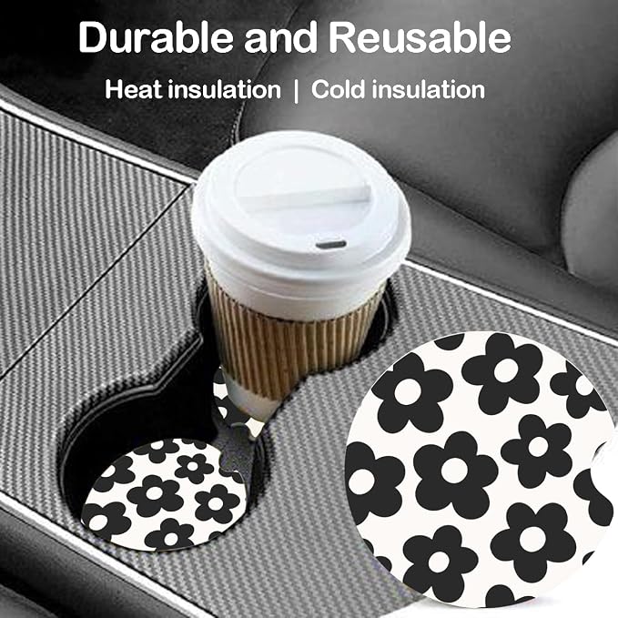 Ceramic Car Coasters – Absorbent Car Cup Holder Coaster Set for Women, Cute Aesthetic Car Accessories for Girls, 2 Pack (White Swan)