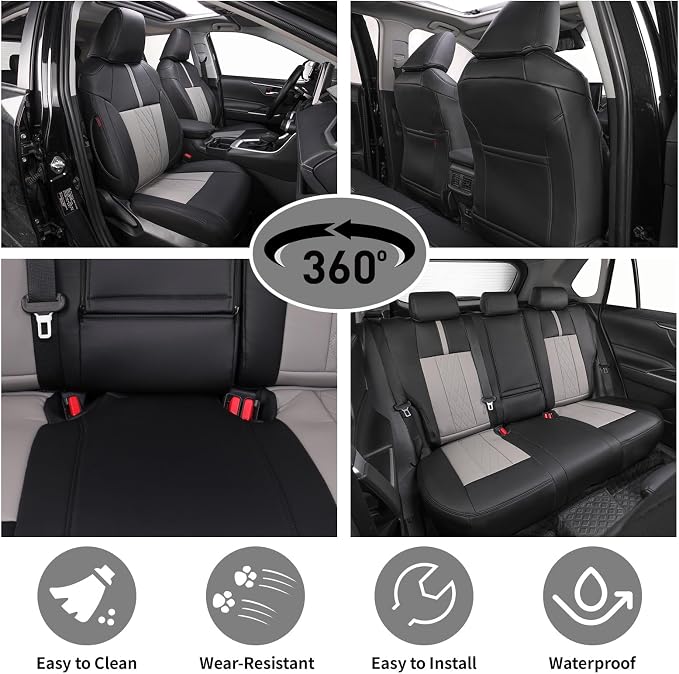 EKR Car Seat Covers Custom Fit for Toyota 4Runner(5 Seats) Full Set | for Toyota 4Runner 2003-2009(Power Front Seats)Airbag Compatible,Waterproof Pet-resistant,Faux Leather(Black+Light Gray)