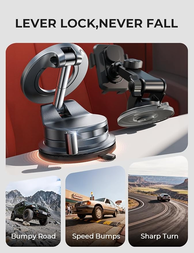 LISEN 2 Pack for Magsafe Car Mount, Magnetic Phone Holder for Car, Strong Magnetic Car Phone Mount, 89 LBS Suction Phone Mount Vacuum, Dashboard Gifts Phone Holders for Your Car Mount for iPhone 17 | Automotive Dashboards