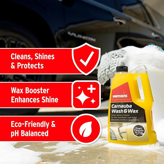 Mothers California Gold Carnauba Wash & Wax, 64 oz. (05674) | Cleans, Shines & Protects, Gentle, pH Balanced, Ultra-Sudsy, Spot-Free, Brilliant Finish, Won't Strip Wax or Ceramic