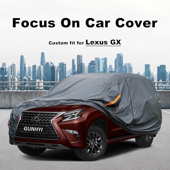 GUNHYI Premium Car Cover Custom Fit Lexus GX GX460 GX470 (2002-2026), 16 Layers Heavy Duty Car Cover Waterproof All Weather with Zipper Door for Sun Rain Snow Dust Uv Protection