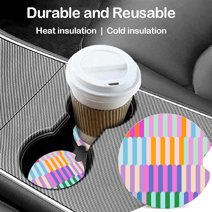 Ceramic Car Coasters – Absorbent Car Cup Holder Coaster Set for Women, Cute Aesthetic Car Accessories for Girls, 2 Pack (Sunset Spectrum)
