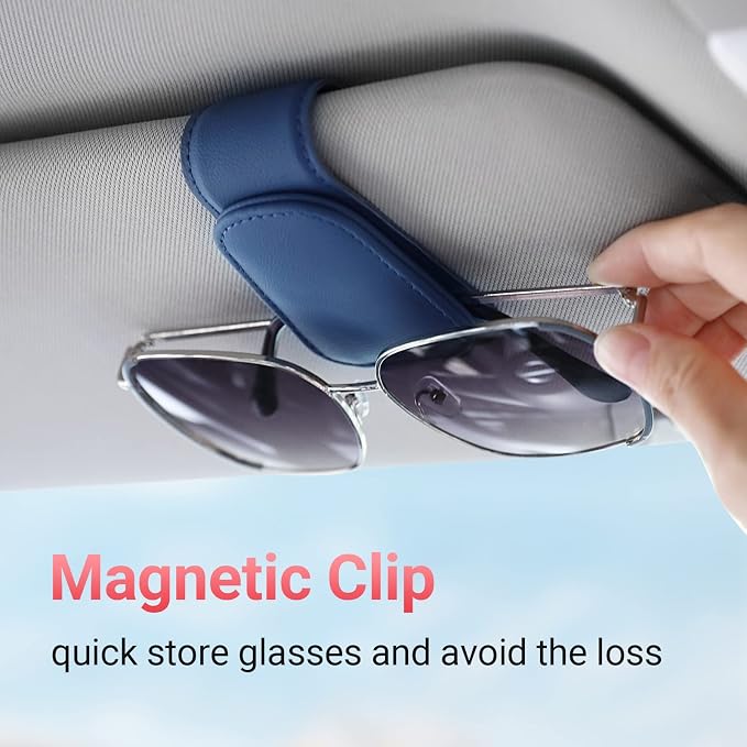 Sunglass Holder for Car Sun Visor Sunglasses Clip Car accessories -Blue | sun visor organizer, ticket card clip, eyeglass sunglasses holder, one-handed magnetic, anti-scratch, car stuff for women men