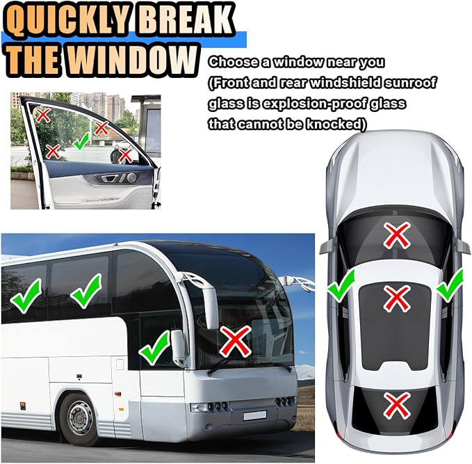 Car Safety Hammer, 3-in-1 Car Emergency Escape Tool with Window Breaker & Seat Belt Cutter, Car Emergency Kit Gadgets for Car, Office, Home (Black, 1pcs)