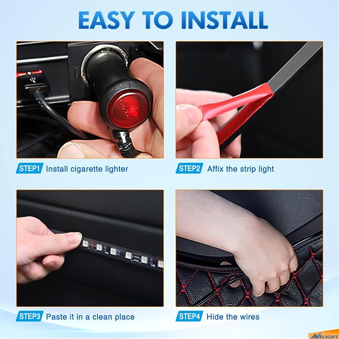 Nilight RGB LED Car Interior Stripe Light with APP Control Multicolor Music Sync Mode Waterproof Car Under-Glow Lighting Lamp Kits Universal Cars Truck ATV UTV