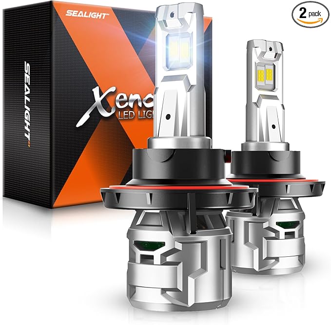 SEALIGHT H13/9008 Light Bulbs 30000LM, H13 6500K Cool White Fog Light for Powersports, Real 1:1 Mini Size Plug and Play, Pack of 2