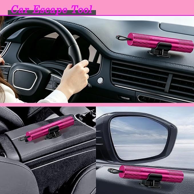 2 Pack Pink Safety Hammer, 2026 New Car Window Breaker Tool | Glass breaker & seatbelt cutter, underwater usable, practical car safety items for women, essential car emergency rescue tool