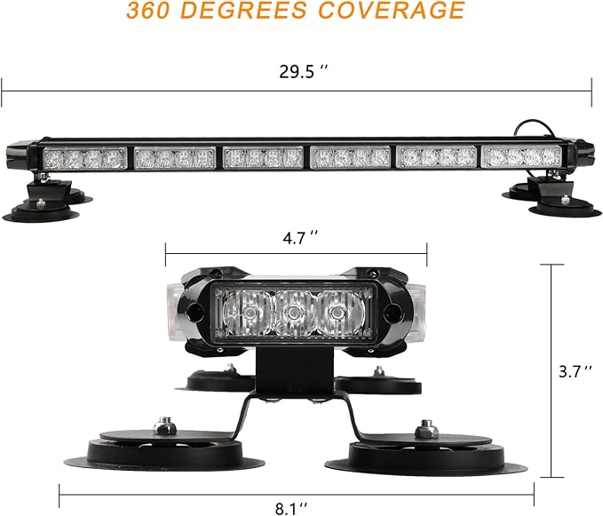 ASPL 29.5" 54 LED Strobe Light Bar Double Side Flashing High Intensity Emergency Warning Flash Strobe Light with Magnetic Base for Safety Construction Vehicles Tow Trucks Pickup (Amber)