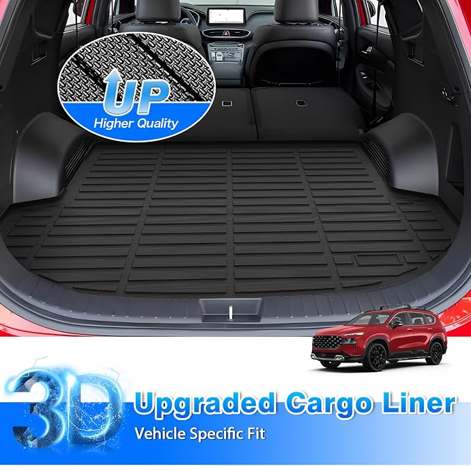 Santa Fe Cargo mat - Trunk Mat for Hyundai Santa Fe 5 Seats 2021-2023(Fit for All Models), All Weather Trunk Mat for Santa Fe Accessories, Heavy Duty Rubber Mats, Car Accessories