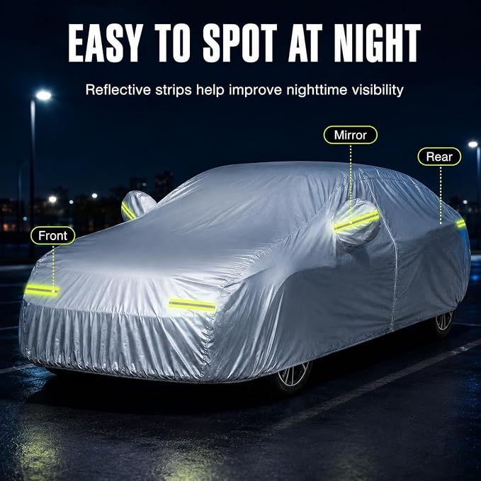 GXARTS 5-Layer Heavy Duty Car Cover for Sedans (185"L x 74"W x 60"H) | Waterproof Vinyl Outer,All-Weather Outdoor Indoor | Windproof Straps, Mirror Pockets, Door Zipper | UV Snow Rain Dust Protection