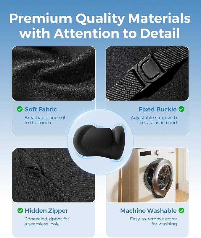 BABUR 100% Memory Foam Neck Pillow, Ergonomic Headrest for Car Seat | Driver Neck Pain Relief, Adjustable Buckle, Universal Car, Office Chair, Soft Breathable, Removable Cover, Machine Washable