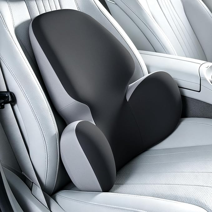 BEBAS Lumbar Support Pillow for Car, Memory Foam Back Cushion for Driving | Ergonomic Wing Wrapping, Back Pain Relief, Breathable Removable Cover, Softness, Universal Fit Car Seat, Office Chair