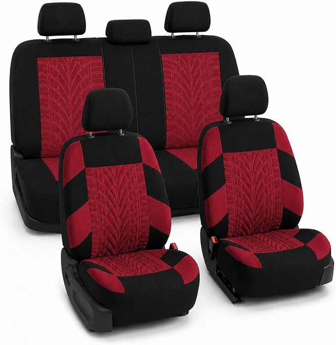 FH Group Full Set Travel Master Car Seat Covers, Airbag and Split Rear Car Seat Cover Universal Fit Interior Accessories for Cars Trucks SUV, Automotive Seat Covers, Burgundy