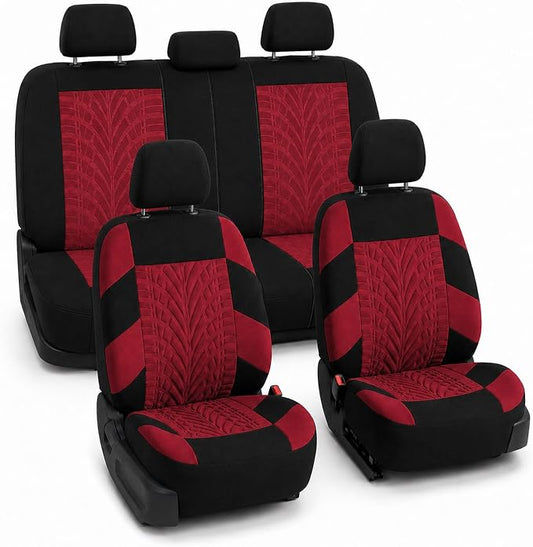 FH Group Full Set Travel Master Car Seat Covers, Airbag and Split Rear Car Seat Cover Universal Fit Interior Accessories for Cars Trucks SUV, Automotive Seat Covers, Burgundy