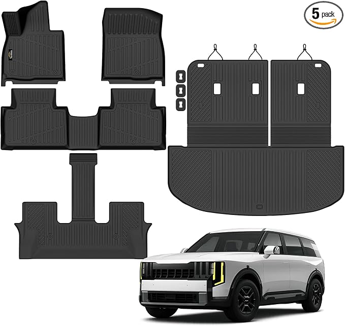 Floor Mats Custom for Kia Telluride 2027 Gas Only (Not for Hybrid) 7&8 Seater Trunk Mat with Backrest Mat All Weather TPE Full Set Liners Cargo Protector for Telluride 2027 Fuel Accessories, Black