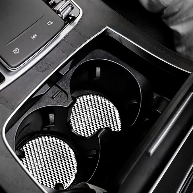 BESULEN Car Cup Holder Coaster, 4 PCS Carbon Fiber Non-Slip Embedded Coasters, Universal 2.75 Inch Cup Holder Insert Coaster Pad, Sports Racing Durable Drink Mat, Car Interior Accessories