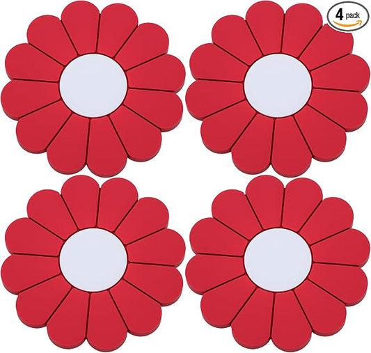 4-Pack Car Cup Holder Coaster Inserts, Daisy Shape, 2.75 Inch Non-Slip Silicone Cup Holder Insert, Universal Non-Slip Cup Holders, Car Accessories Interior for Women and Man (Red)