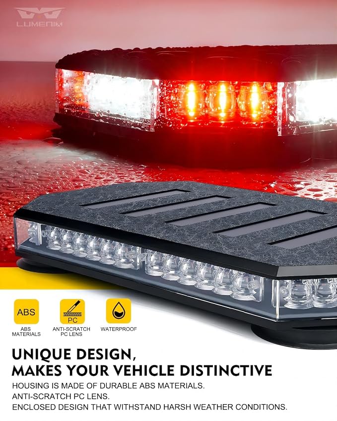 LUMENIX 42 LED Roof Top Strobe Beacon Light Bar, Patent Design, Red White | High Visibility Caution Light Bar with Controller Panel, for Construction Work Trucks Service Vehicles Tow Snow Plow