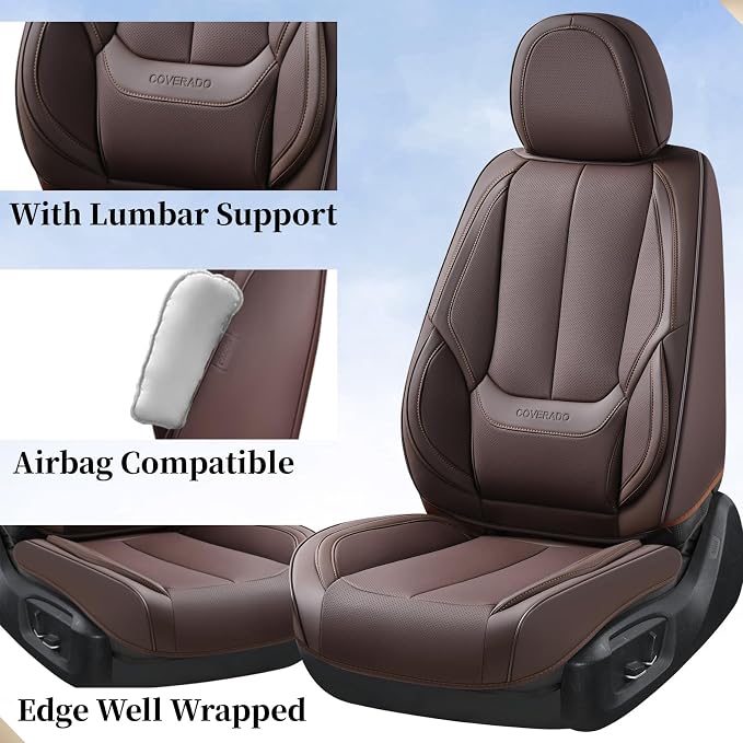 Coverado Car Seat Covers, Seat Covers for Cars, Waterproof Leather Auto Seat Protectors, Leather Car Seat Cushion, Car Interiors Accessories Universal Fit for Most Cars