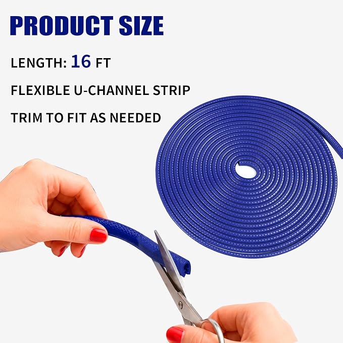 16.4 Ft Rubber Car Door Edge Guards, U Shape Edge Trim, Blue | Flexible profile, cut to fit, parking ding shield, push on setup, fits most sedans SUVs trucks, automotive accessories