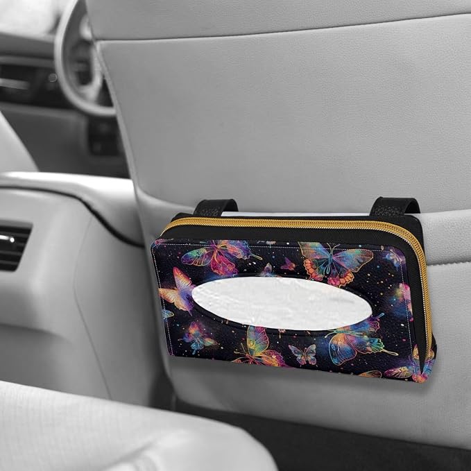 Butterfly Car Sun Visor Tissue Holder PU Leather Automotive Sun Visor Napkin Holder Butterfly Universal Tissue Holder for Car Home Offices