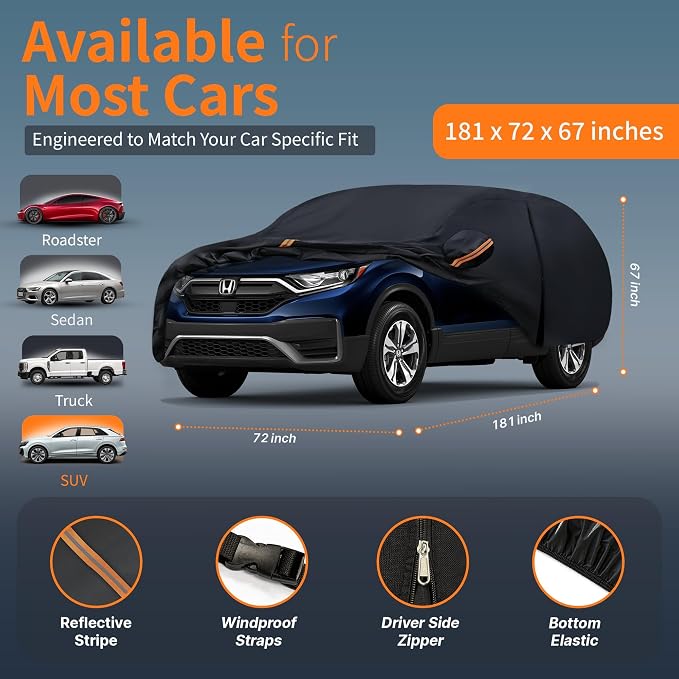 SUV Cover Outdoor Car Covers(Length up to 181 inch) Universal Fit for Honda HR-V,Ford Bronco Sport,Hyundai Kona,Nissan Kicks,Ford Bronco,Trailblazer,Dodge Hornet,etc,Size S1(See Size Chart)