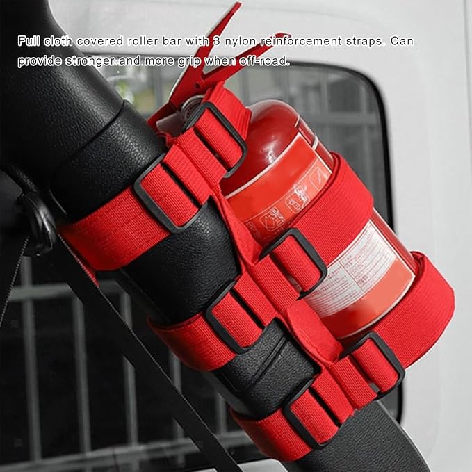 Fire Extinguisher Holder, Roll Bar Adjustable Extinguisher Strap Brackets with USA Flag Pattern, Secure Fire Extinguishers Mount Replacement for Wrangler CJ JK JKU TJ JL JLU (Red)