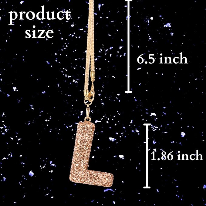 Bling Car Accessories for Women Letter Charm, Rainbow Crystal Rearview Mirror Pendant, Cute Diamond Rhinestone Car Decor, Lucky Gift for Women(L, Champagne Gold)