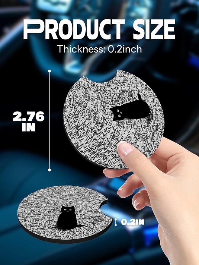 WOCOCN Car Coasters,Cup Holder Coasters for Car,2.75inch Anti Slip and Absorbent,Cute Automotive Interior Accessories for Cup Holder,Pack of 2 (Wire Cat)
