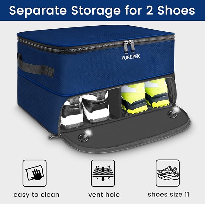 YOREPEK Golf Gifts for Men, 2 Layer Golf Trunk Organizer for 2 Pair Shoes | Waterproof Car Trunk Locker with Separate Ventilated Compartment for Balls, Tees, Clothes, Gloves, Birthday Gifts for Golfers