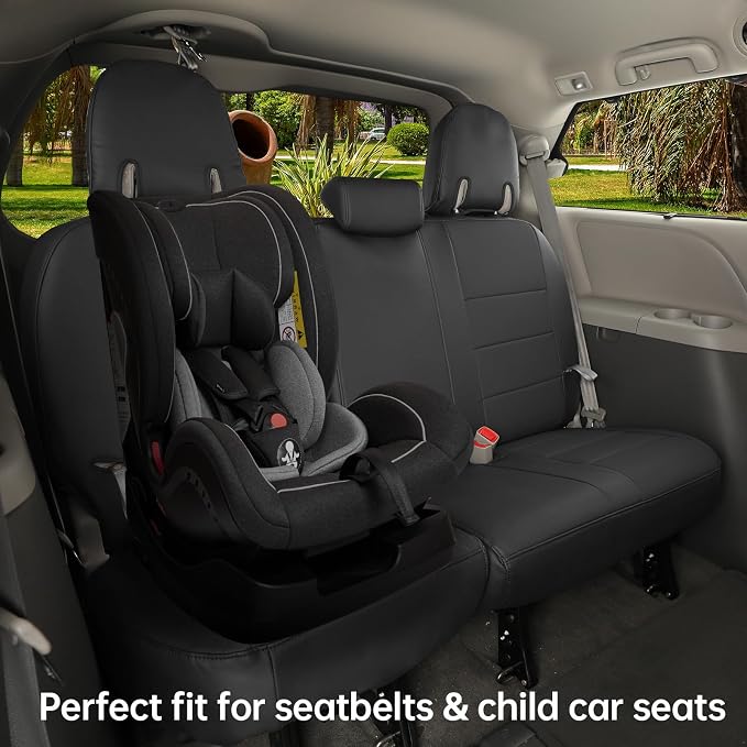 coverdream Sienna Leather Car Seat Covers Custom Fit for 2011-2020 Toyota Sienna SE,LE,XLE,SE Premium,XLE Premium,8-Seater,Full Coverage,Airbag Compatible Auto Seat Protector (Full Set,Black)