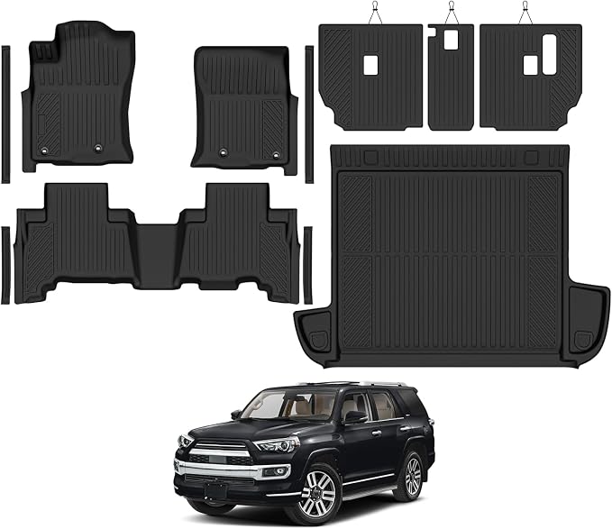 Custom Fit Floor Mats for 2010-2012 Toyota 4Runner 5 Seats | (Not for 7 Seats) All Weather TPE Floor Liners & Trunk Mat & Backrest Mats & Door Sill Guard | Full Set Interior Accessories