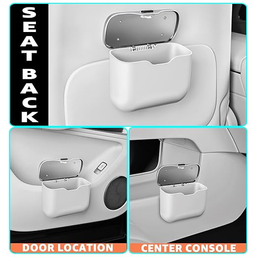 HOLDCY Car Trash Can, Waterproof Multi‑Functional Auto Trash Bin for Door/Console/Seat Back, Universal Vehicle Garbage Can for Car/Truck/SUV Drivers (White)
