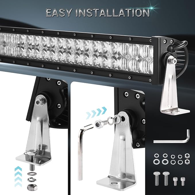 Audak LED Light Bar Side Mounting Brackets Kit Universal Stainless Steel Side Mount for Double Row Straight or Curved LED Light Bar (Pack of 2)