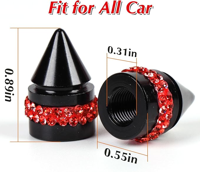 ToBeQueen Bling Red Valve Stem Caps, 4 Pack Handmade Crystal Rhinestone Diamond Tire Valve Caps Universal Dustproof Bling Car Decorations for Car/SUV/Motorcycle/Bike(Red)