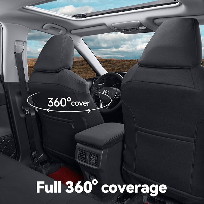coverdream Tacoma Seat Covers Custom Fit for 2005-2011 Toyota Tacoma Double Cab/Crew Cab (TRD Sport Seats),Fully Covered Polyester Truck Seat Protector-Full Set(Black)